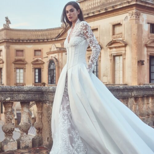 alessandro-angelozzi-2026-brunelleschi-corpetto-steccato-scollo-v-maniche-lunghe-pizzo Abito da sposa Alessandro Angelozzi Brunelleschi