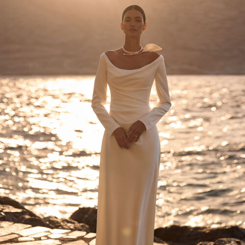 milla-nova-2026-nera-drappeggiato-maniche-lunghe Abito da sposa Milla Nova Pearl of the Season Nera